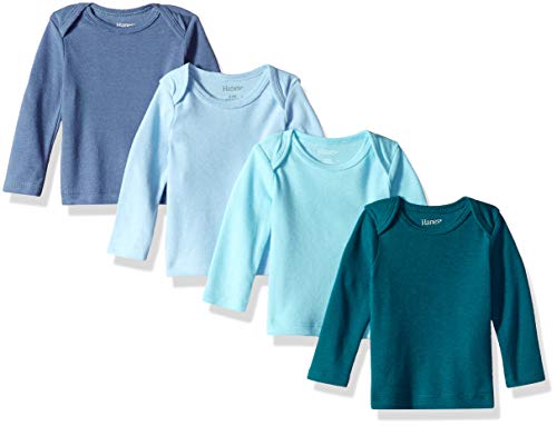Hanes baby girls Ultimate Flexy 4 Pack Long Sleeve Crew Tees T Shirt Set, Blue/Green, 18-24 Months US