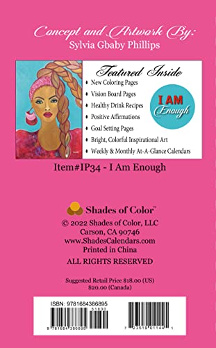2023 African American Weekly Planner, Shades of Color: I Am Enough, Highlighting Black Culture Through Beautiful Art - Image 3