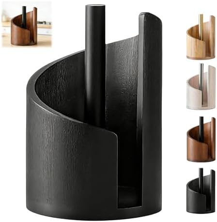 Mountain Paper Towel Holder Countertop, Black Wooden Base with Ir...
