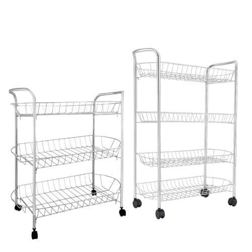 BURAKH 3/4 Tier Kitchen Storage Trolley – Rolling Fruit & Vegetable Basket Rack with Wheels – Metal Utility Cart for Pantry, Bathroom, or Office Use (4 Tier) - Image 5