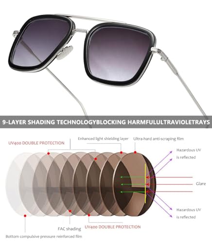 Sehnsucht Tony Stark Sunglasses for Men Iron Man Eyeglasses UV Protection Square Metal Downey Pilot Sun Glasses Vintage2