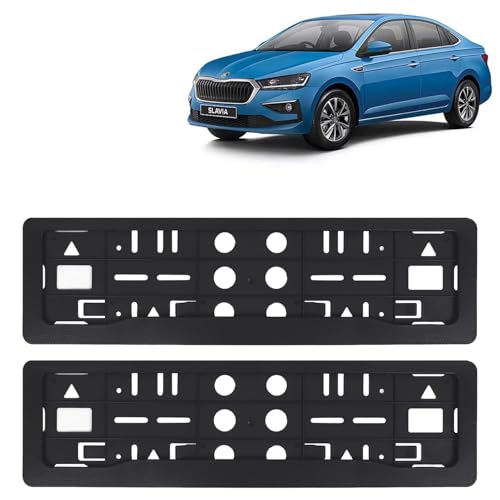 Image of KINGSWAY Slavia Car Number Plate Frames for All 2022 Onwards Models of Skoda Car Registration Plate Holders, Black Licence Plate Covers (Front and Rear), Universal Size 51.5 x 14.5 cm