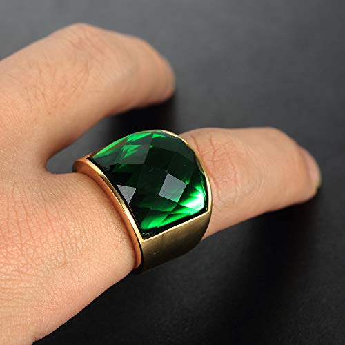 INRENG Men's Stainless Steel Diamond Cut Gemstone Ring 19mm Wide Wedding Band Gold Green Size 10 - Thumbnail 5