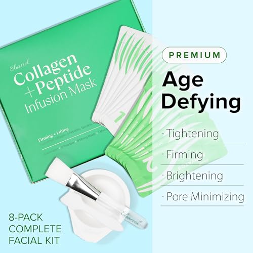 Ebanel Collagen Peptides Wash-Off Face Mask Set, 8 Pack Instant Skin Tightening and Lifting Masks, Brightening Face Mask with Niacinamide, Glutathione, Hyaluronic Acid, Vitamin C, Cica, B5, Albumen — view 2