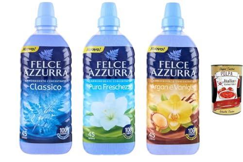 Italian Gourmet Bundle Weichspüler Duft Mix 3x 900ml + Italian Gourmet Polpa Gratis – Konzentrierter Wäscheweichspüler Classico, Pura Freschezza & Argan Vaniglia, 45 Waschgänge je Flasche, 2,7L