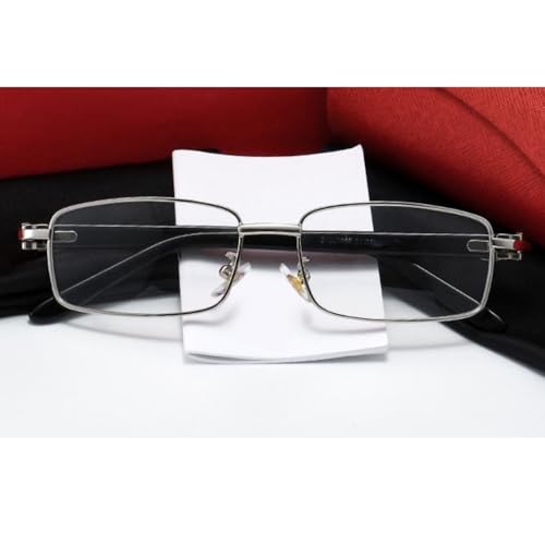 Image of Retro 90's Luxury Men's Classic Rectangle Full Silver Metal Frame Eye Glasses Vintage Black Arm Square Hip Hop Clear Lens Eye Glasses For Men