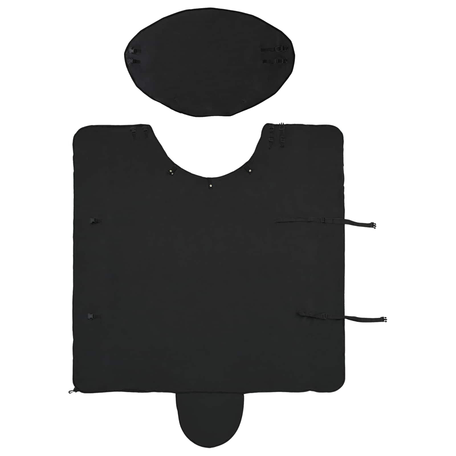 Manta de caballo negra de 85 cm, poliéster, impermeable, transpirable, resistente al viento, para pastoreo, exterior, transición con correa ajustable, protección para cuello y pecho en invierno