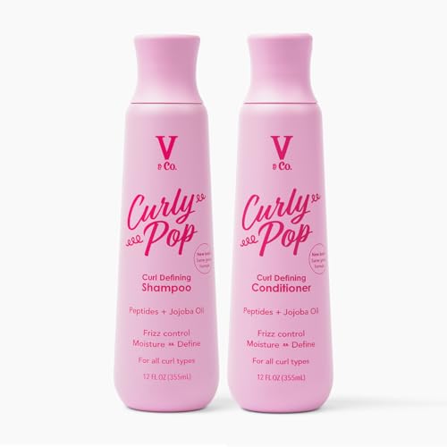 Image of V&Co. Beauty Curly Hair Shampoo & Conditioner Set (12 Oz. Each) with Peptide Technology, Enhances Curl Definition, Sulfate Free Conditioner and Shampoo for Naturally Curly Hair, Gentle, Color Safe