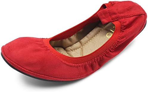 Ollio Women's Shoe Faux Suede Comfort Ballet Flat BN16(10 B(M) US, Red)