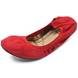 Ollio Women's Shoe Faux Suede Comfort Ballet Flat BN16(10 B(M) US, Red)