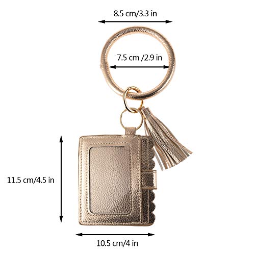 Bangle Keychain Keyring Bracelet Women Round Tassel Faux Leather Key Ring With Wallet Purse Wristlet Card Holder2