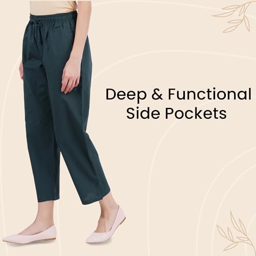 Image of Happy Bunny Parallel Pants for Women 100% Cotton Ankle Length Trousers Regular Fit with Elastic Drawstring Stylish & Pockets Casual Formal Wear for Office & Home