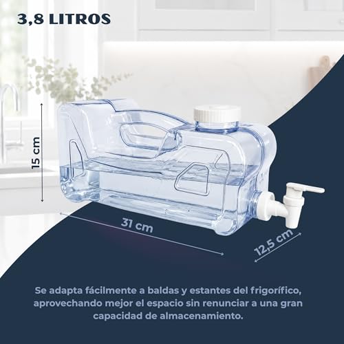 Miniatura 6 de Dispensador De Agua Fria Para Nevera, Dispensador De Bebidas De Plástico, Ergonómico Con Asa, Plástico Petg Libre De Fugas, Libre Bpa, Dimensiones 31 Cm Largo X 15 Cm Alto X 12,5 Cm Ancho, 3.8 Litros