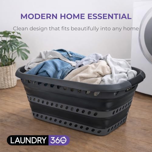 Image of Laundry 360 Collapsible Laundry Basket 40L | Portable | Space Saver Storage | Hold 2 Loads | Store Under the Bed or Closet | Good for Kids | Dorm | Bedroom | Large | Grey /Black