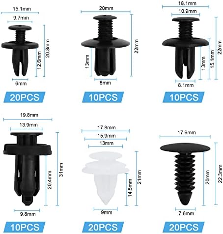 JatilEr 100 Pcs Car Body Trim Clips, Plastic Rivet Fasteners Universal Auto Black Nylon Clips Bumper Clips Car, Panel Clips Door Trim Retainer Push Type Retainer Clips Kit Steel Car Accessories