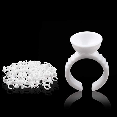 200PCS Glue Rings For Eyelash Extensions Tattoo Rings Cups Disposable Glue Holder Plastic Tattoo Ink Pigment Ring Adhesive Makeup Rings Palette For Eyelash Extension Nail Art