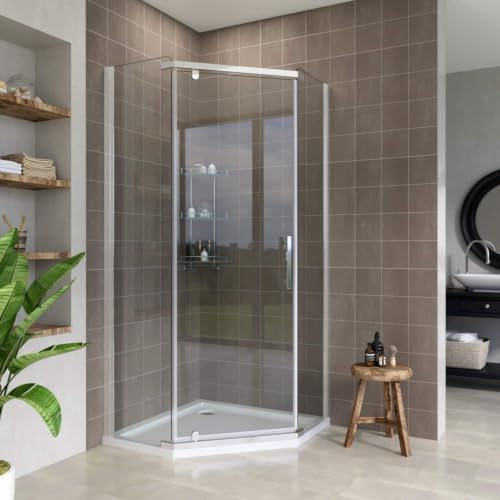 Image of ELEGANT 900x900mm Semi-Frameless Pivot Pentagonal Shower Enclosure 8mm Tempered Glass Corner Shower Cubicle Door for Wetroom