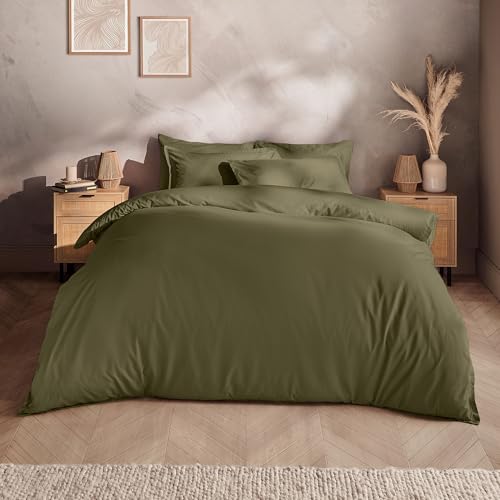 Silentnight Washed Cotton Rich Duvet Set - Soft & Comfortable Touch - Luxurious Oxford Edge Border with Button Fastening - Modern Linen-Look Quilt Cover + Pillowcase Bed Set, King, Sage Green