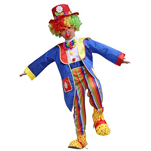 Girls Boys Clown Costume For Kids Funny Circus Costume Evil Joker Cosplay Dress Up With Clown Hat Coat Fancy Polka Dots Halloween Costume Christmas Carnival Birthday Outfits Royal Blue 9-10 Years #TOP1