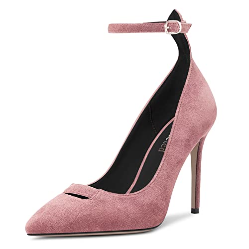 Saekcted Women Stiletto High Heel Pointed Toe Pumps Ankle Strap Wedding Dress Cute 3.9 Inches Heels