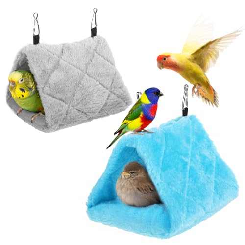 Jxiwfvl 2 Pack Bird Nest for Cage Warm Hanging Bird Cages Hammock Birds Warmer for Cage Snuggle Cave Sleeping Bed for Cages, Pet Parrot Budgies Parakeets Cockatiels Lovebirds, Blue & Grey