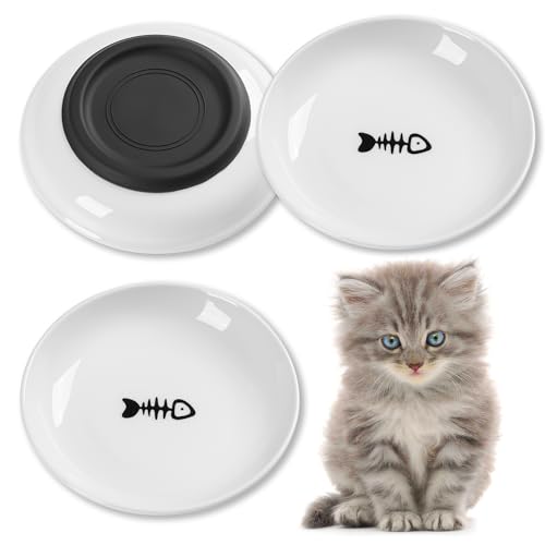 Cat-Food-Bowl-Whisker-Friendly-Ceramic-Cat-Bowls-with-Nonslip-Silicone-Bottom-Pack-of-3-Quiet-Dishes-and-Plates-for-Feeding-Indoor-Cats-Kittens-and-Small-DogsFishboneShallower Cat Food Bowl, Whisker Friendly Ceramic Cat Bowls with Nonslip Silicone Bottom, Pack of 3 Quiet Dishes and Plates for Feeding Indoor Cats, Kittens and Small Dogs(Fishbone,Shallower) - Image 1