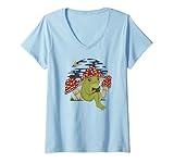 Photo Gallery donna frog mushroom hat reading book - cottagecore goblincore maglietta con collo a v Photo Gallery donna frog mushroom hat reading book - cottagecore goblincore maglietta con collo a v