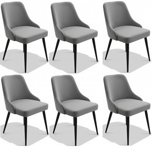 Image of Finch Fox Taskpro Modern Unique Velvet Upholstered Seating Living Room Dining Chair with Black Metal Legs in Dark Grey Color (Set of 6)