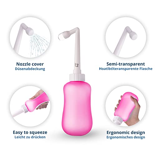 T2 Botella Peri Bidé Portatil Para Cuidado Posparto, Alivio Del Dolor Perineal - Exprimible 360ml Con Boquilla 60° - Bolsa De Almacenamiento Lavable y de Maternidad Para Hospital, Regalo Futura Mama - imagen 4