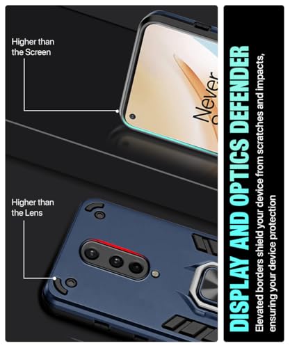 Image of WOW IMAGINE Shock Proof Back Case Mobile Cover for 1+ OnePlus 8 | Back Cover Case (Tough Armor | Hybrid PC + TPU | Ring Holder & in-Built Kickstand | Bue)