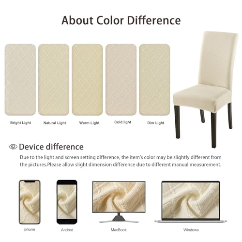 SearchI Dining Room Chair Covers Set of 4, Stretch Jacquard Parsons Chair Slipcovers Super Fit Removable Washable Kitchen Chair Protector Cover for Dining Room, Hotel, Ceremony (Beige Rhombus) - Image 5