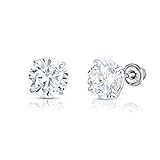14k White Gold Solitaire Round Cubic Zirconia CZ Stud Earrings in Secure Screw-backs (4mm)