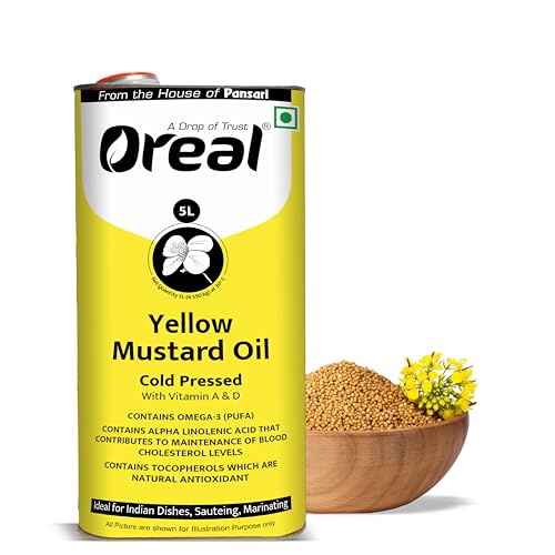 Image of Oreal Yellow mustard 5 Litres can, cold pressed unrefined mustard | Pili sarso cooking Oil (From the House of Pansari)
