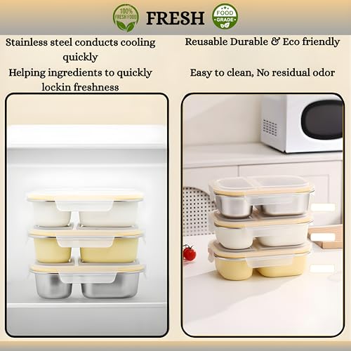 Image of Motka Premium 800 ml 2-Compartment Bento Lunch Box | Stainless Steel Slim Compact Tiffin | Leak-Proof Food Container| BPA & Odour-Free| Dishwasher Safe | Ideal for Office, Travel & School (Yellow)