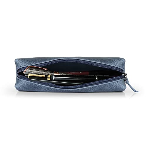 Londo Genuine Leather Zipper Pen, Pencil & Cosmetic Case(Blue) #TOP1