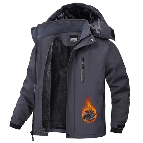 QMP Winter Jacket for Boys and Girls Waterproof Ski Jacket Winter Snow Coat Hooded Fleece Windproof with Zip Pockets