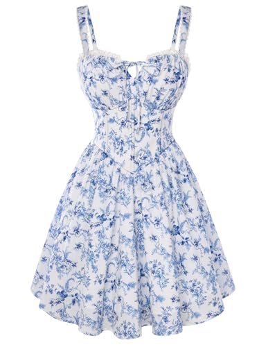 Scarlet Darkness Floral Corset Dress Sundresses for Women 2026 Summer Mini Graduation Dress White Blue Floral S