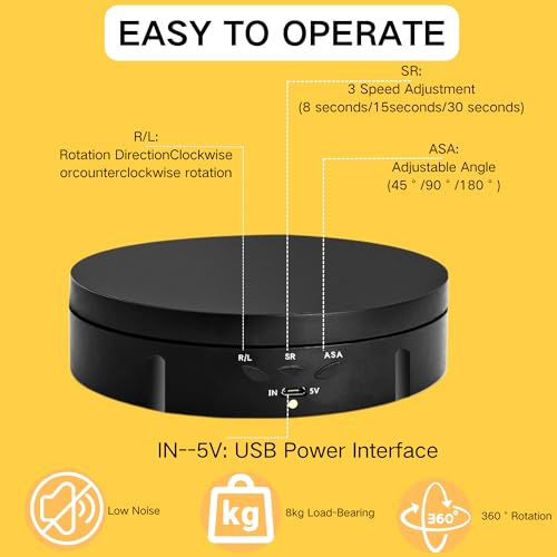 Image of JAYEGT Motorized Rotating Display Stand, 5.74inch /22lbs Load, 360 Degree Electronic Turntable Display Stand for Photography Products Shows , Jewelry, Watch, 3D Models, Cake (Black /Button Control /rechargeable)