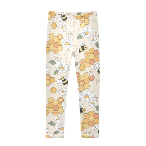 Flower Bee Honeycomb Girls Leggings,Workout Leggings for Girls Toddler Athletic Leggings Size for 3-10T