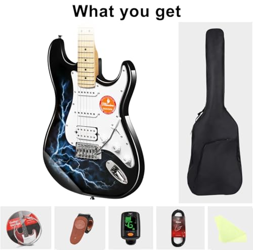 Image of Electric Guitar Beginner Kits, 6 Strings 39 Inch Solid Body Guitarra Electricar Set for Adults With Gig Bag, Strap, Tremolo Arm, Cable & Picks MS100 (Lightning Blue)