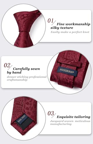 Image of HISDERN Ties for Men Paisley Floral Mens Ties and Pocket Square Cufflinks Set Classic Business Necktie Handkerchief