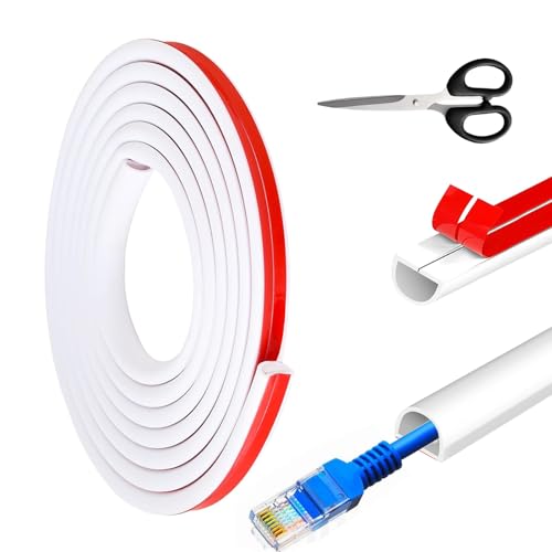 UBERMing 3M Mini Canaleta Cables Blanca, Canaletas para Cables Autoadhesiva Cubierta de Cable Semicircular, Canal de Cable Flexible Adhesivo con 1 Tijeras para Hogar Oficina Almacén, 15 mm x 10 mm