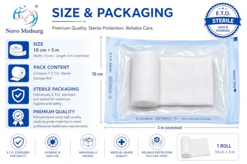 Image of E.T.O-Sterile Gamjee Roll | Size: 10cm x 3m | Pack of 4 Roll | Medical-Grade Absorbent Cotton | For External Use Only | Suitable for Hospitals, Clinics, First Aid Kits & Home Care.
