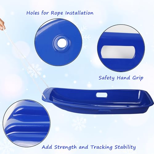 Snow Sled,Plastic Snow Sled for Kids and Adults,35 inch Heavy Duty Snow Sled with Pull Rope and Handles,Durable Winter Downhill Sprinter for Outdoor Sledding(2 Pack)