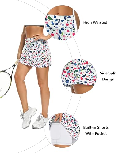LouKeith Tennis Skirts for Women Golf Athletic Activewear Skorts Mini Summer Workout Running Shorts with Pockets Boho Flowers 2XL