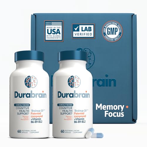 Durabrain Brain Supplement for Memory & Focus. Nootropic, Supports Cognitive Health, Andean Shilajit Fulvic Minerals and Vitamins B6 B9 B12, Decaffeinated, 120 Capsules