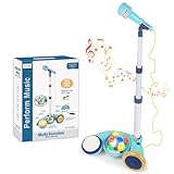 Kids Microphone with Stand, Karaoke Microphone for Kids Singing Along with Flashing Stage Lights, Musical Microphone Toys Birthday Gift for Girls Boys