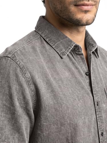 Image of Urbano Fashion Men's Oversized Fit Half Sleeve Washed Casual Denim Shirt