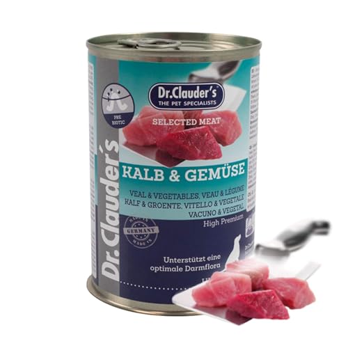 DR.CLAUDER'S - Selected Meat Prebiotic | Nassfutter in Lebensmittelqualität mit Inulin für eine gesunde Darmflora bei ausgewachsenen Hunden. Alleinfutter in der Dose | 400g Kalb&Gemüse
