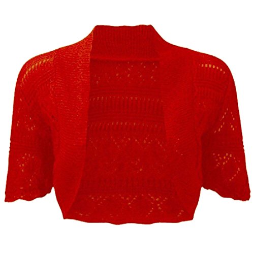 Bolero de crochet de punto de manga corta rojo en talla grande para mujer
